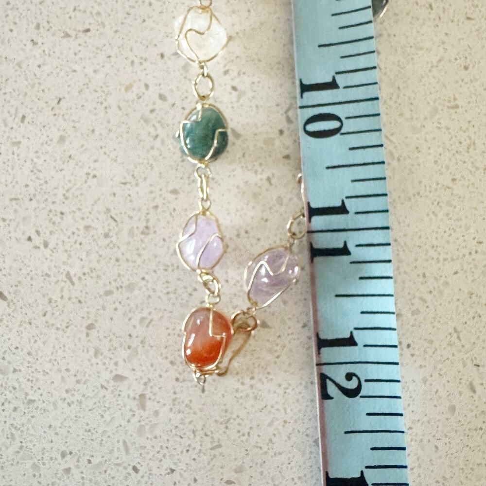 VINTAGE 1960-70'S ARTISAN CRAFTED CAGED SEMI=PRECIOUS GEMSTONE NECKLACE 12” Drop - Picture 3 of 5